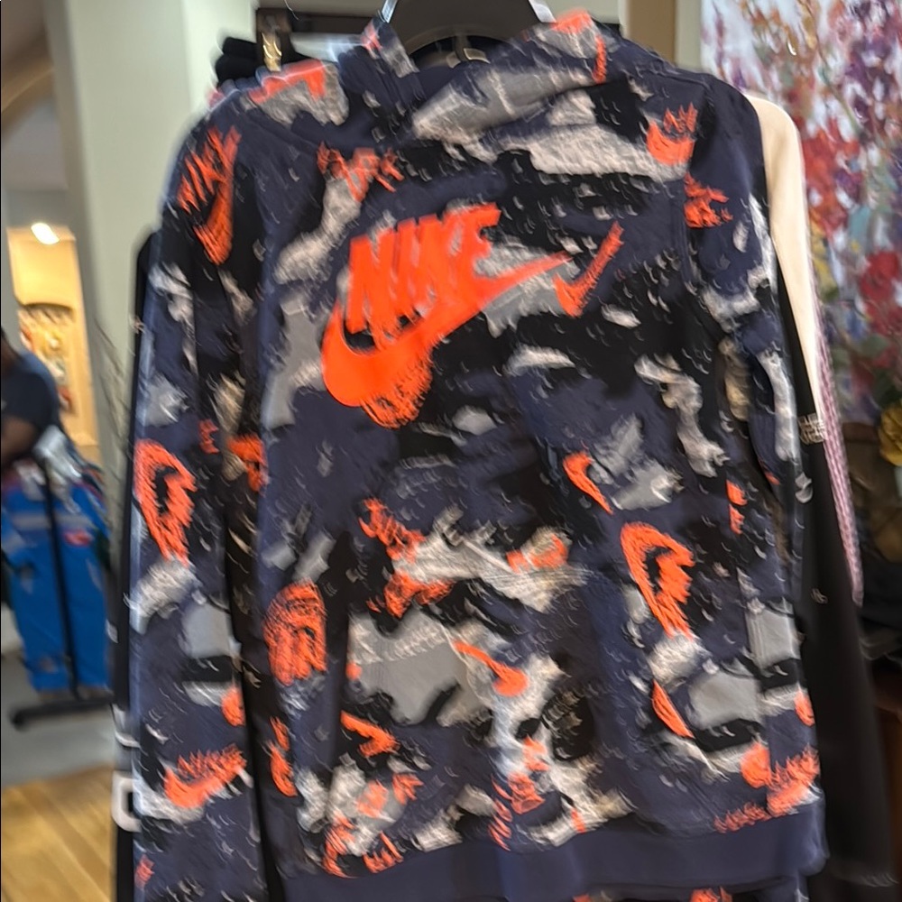 Nike Abstract Print Hoodie in Navy and Neon Orange